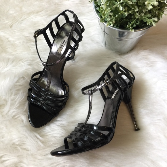 Miu Miu Black Strappy Heels - Picture 1 of 7